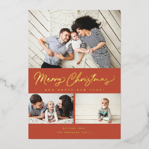 Merry Christmas Foil Script 3 Collage Multi-Foto Folien Feiertagskarte