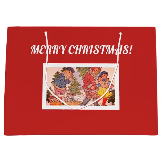 MERRY CHRISTMAS FOLKART Geschenktasche Große Geschenktüte (Vorderseite)