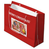 MERRY CHRISTMAS FOLKART Geschenktasche Große Geschenktüte (Vorderseite Schrägansicht)