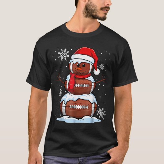 Merry Christmas Football Snowman Holiday Srts Xmas T-Shirt (Vorderseite)