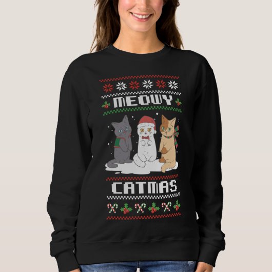 Merry Christmas for Cat Lover Cat Pajama xmas Meow Sweatshirt (Vorderseite)