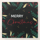 Merry Christmas Foto von Black Red Gold Greenery Glasuntersetzer (Vorderseite)