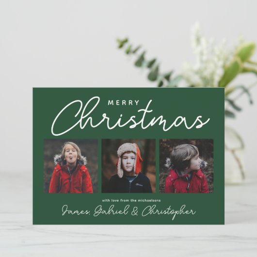 MERRY CHRISTMAS | Fotos hinzufügen Einladung (Stehend Vorderseite)