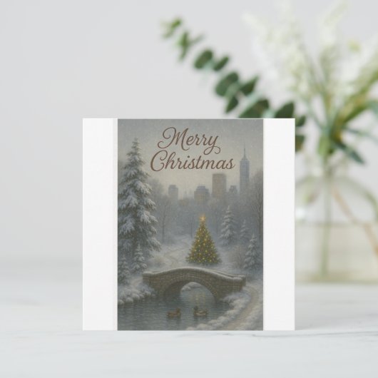 Merry Christmas from Central Park – Elegant Winter Karte (Stehend Vorderseite)
