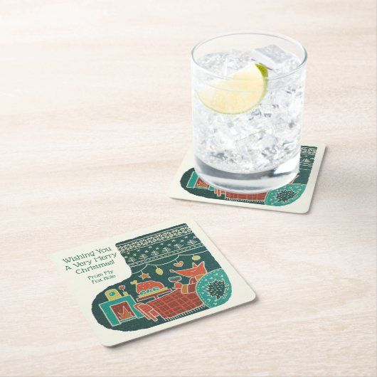 Merry Christmas from My Fox Hole! Rechteckiger Pappuntersetzer (Vor Ort)