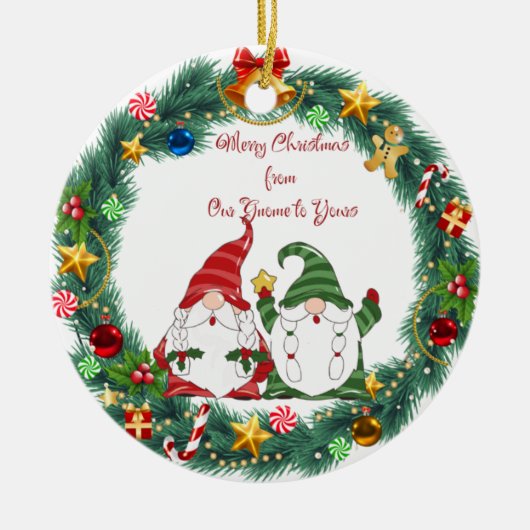 Merry Christmas from Our Gnome to Yours on a Keramik Ornament (Vorne)