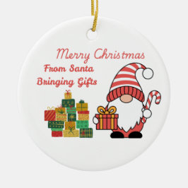 Merry Christmas From Santa Bringing Gifts on a Keramik Ornament