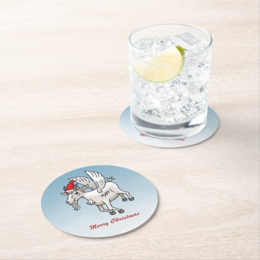 Merry Christmas from The Flying Goat Runder Pappuntersetzer (Vor Ort)