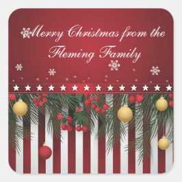 Merry Christmas from (your family) Quadratischer Aufkleber
