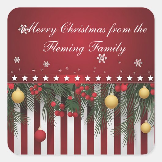 Merry Christmas from (your family) Quadratischer Aufkleber (Vorderseite)
