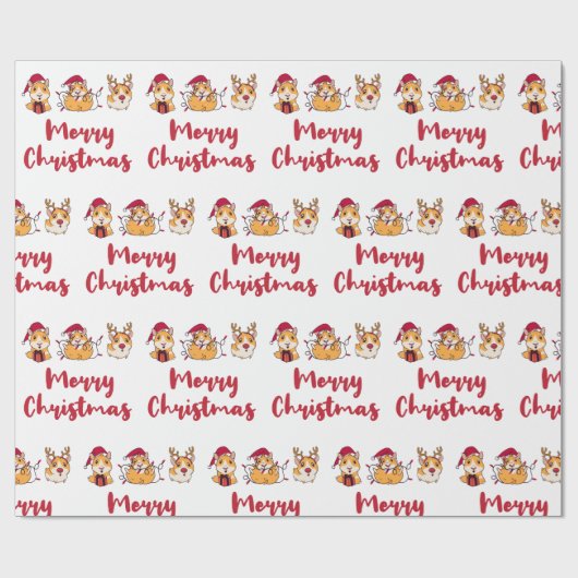 Merry Christmas Fun Guinea Pigs Red Hats Holiday Geschenkpapier (Flach)
