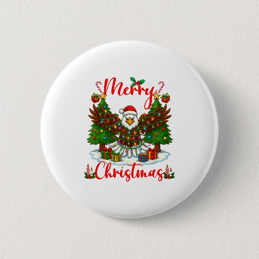 Merry Christmas Funny Bald Eagle Lover Xmas Lights Button (Vorderseite)