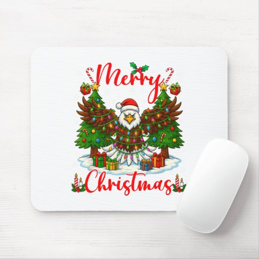Merry Christmas Funny Bald Eagle Lover Xmas Lights Mousepad (Mit Mouse)
