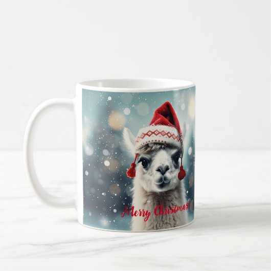 Merry Christmas Funny Cute Lllama Alpaca Santa Hat Kaffeetasse (Links)