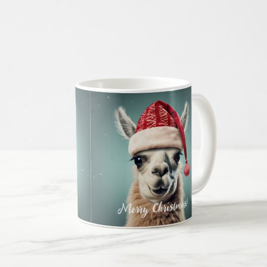 Merry Christmas Funny Cute Lllama Alpaca Santa Hat Kaffeetasse (VorderseiteRechts)