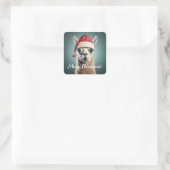 Merry Christmas Funny Cute Lllama Alpaca Santa Hat Quadratischer Aufkleber (Tasche)