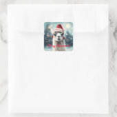 Merry Christmas Funny Cute Lllama Alpaca Santa Hat Quadratischer Aufkleber (Tasche)
