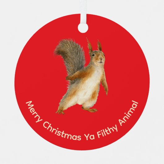 Merry Christmas Funny Filthy Animal Squirrel Ornament Aus Metall (Vorderseite)