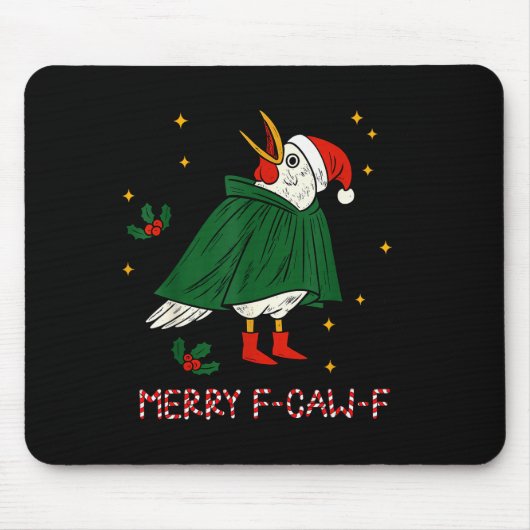 Merry Christmas Funny Raven Bird F-caw-f Xmas Holi Mousepad (Vorne)