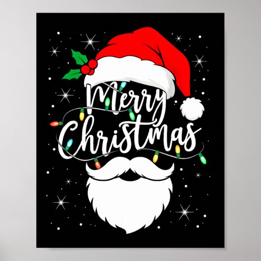 Merry Christmas Funny Santa Claus Hat And Beard Xm Poster (Vorne)