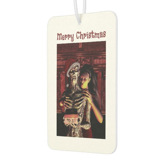 Merry Christmas. Funny skeleton with woman Autolufterfrischer (Links)