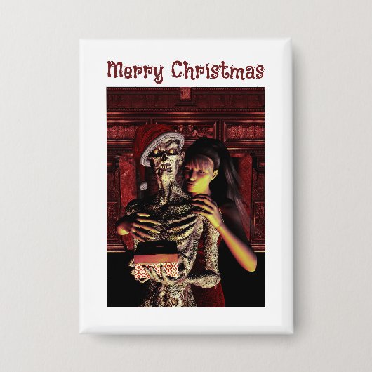 Merry Christmas. Funny skeleton with woman Button (Vorderseite)