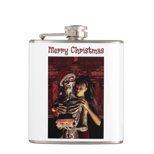 Merry Christmas. Funny skeleton with woman Flachmann (Vorderseite)