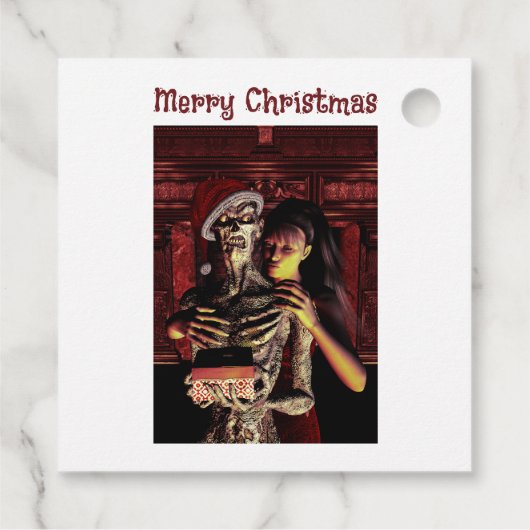 Merry Christmas. Funny skeleton with woman Geschenkanhänger (Rückseite)