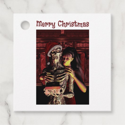 Merry Christmas. Funny skeleton with woman Geschenkanhänger (Vorderseite)