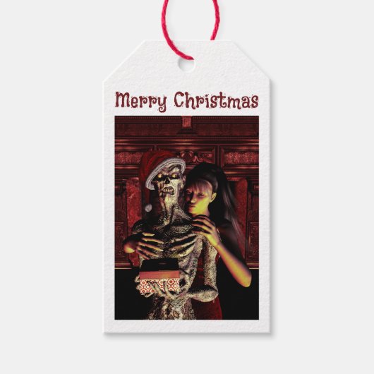 Merry Christmas. Funny skeleton with woman Geschenkanhänger (Vorderseite)
