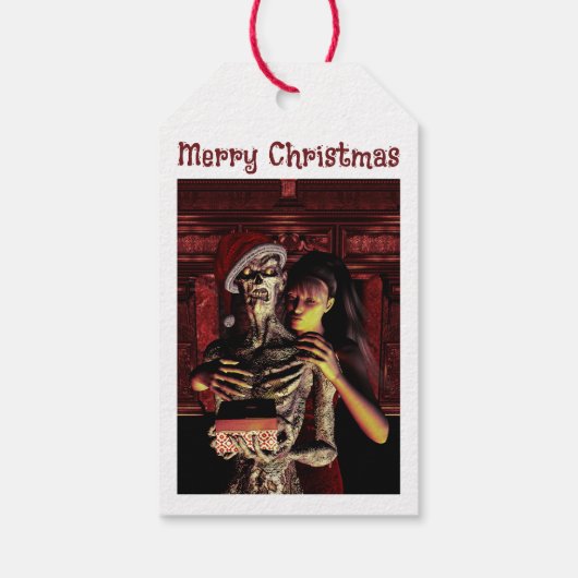 Merry Christmas. Funny skeleton with woman Geschenkanhänger (Rückseite)