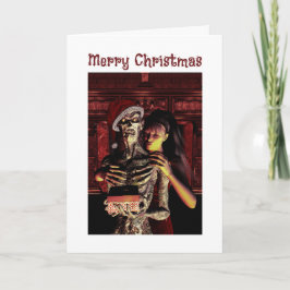 Merry Christmas. Funny skeleton with woman Karte