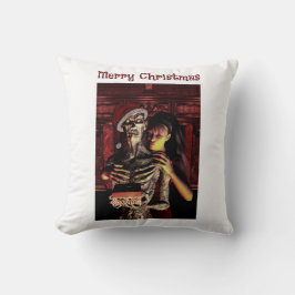 Merry Christmas. Funny skeleton with woman Kissen