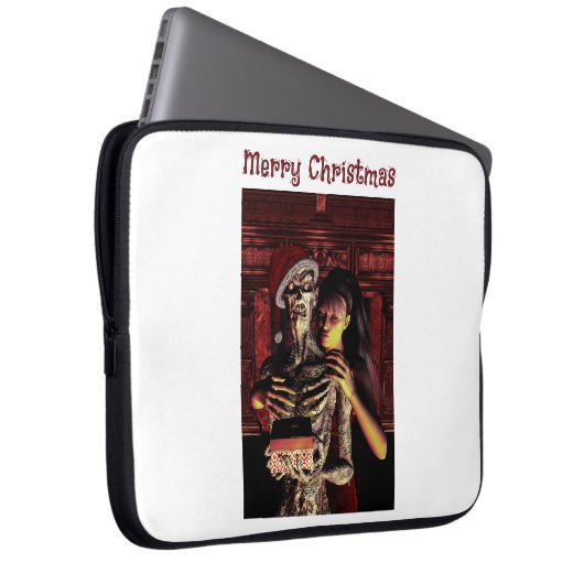Merry Christmas. Funny skeleton with woman Laptopschutzhülle (Vorne Rechts)