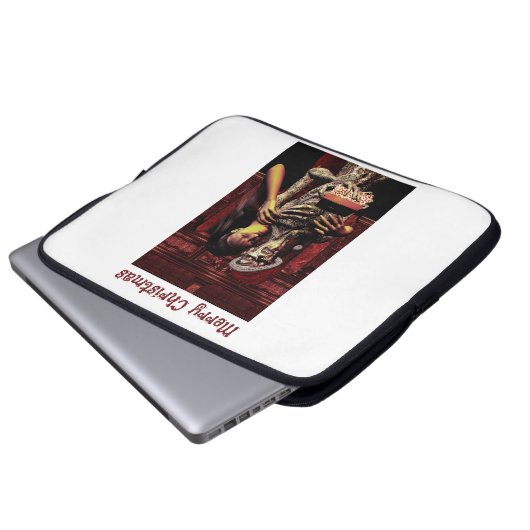 Merry Christmas. Funny skeleton with woman Laptopschutzhülle (Vorne Knopf)