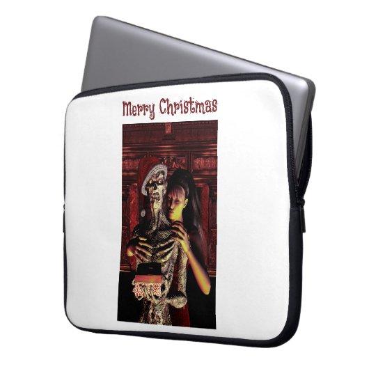 Merry Christmas. Funny skeleton with woman Laptopschutzhülle (Vorderseite Links)