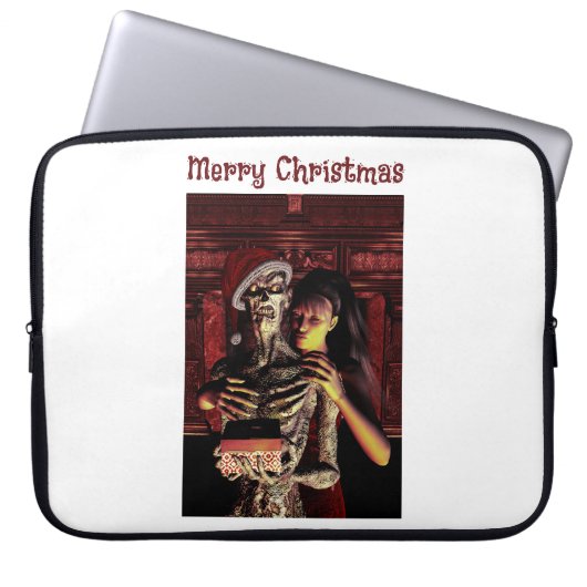 Merry Christmas. Funny skeleton with woman Laptopschutzhülle (Vorderseite)
