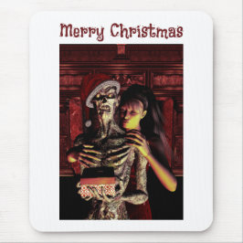 Merry Christmas. Funny skeleton with woman Mousepad