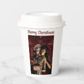 Merry Christmas. Funny skeleton with woman Pappbecher (Vorderseite)