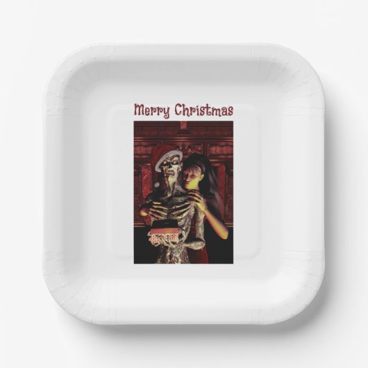 Merry Christmas. Funny skeleton with woman Pappteller (Vorderseite)