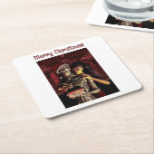 Merry Christmas. Funny skeleton with woman Rechteckiger Pappuntersetzer (angewinkelt)
