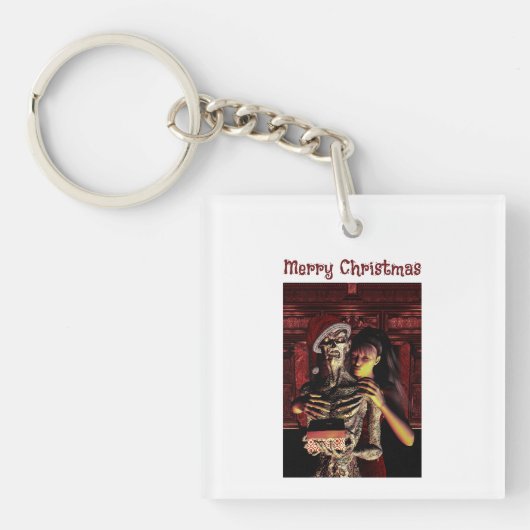Merry Christmas. Funny skeleton with woman Schlüsselanhänger (Vorderseite)
