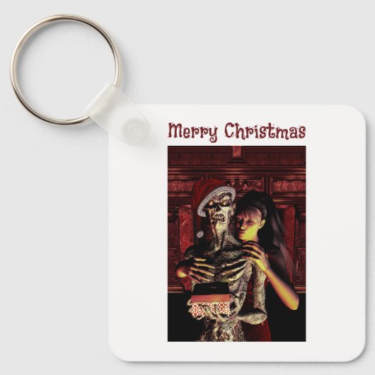 Merry Christmas. Funny skeleton with woman Schlüsselanhänger (Vorderseite)
