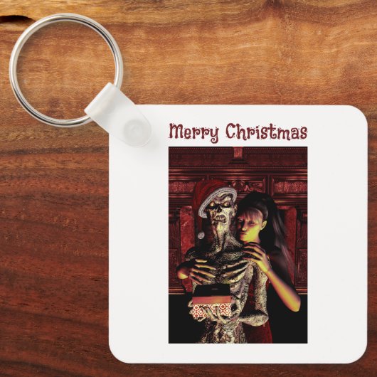 Merry Christmas. Funny skeleton with woman Schlüsselanhänger (Vorderseite)