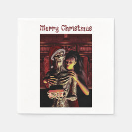 Merry Christmas. Funny skeleton with woman Serviette