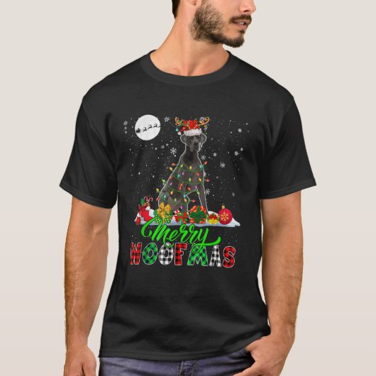 Merry Christmas Funny Woof Xmas Santa Reindeer Gre T-Shirt (Vorderseite)