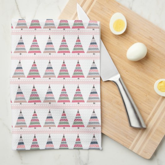 Merry Christmas Geometric Pastel Tree Muster Geschirrtuch (Viertel Falte)