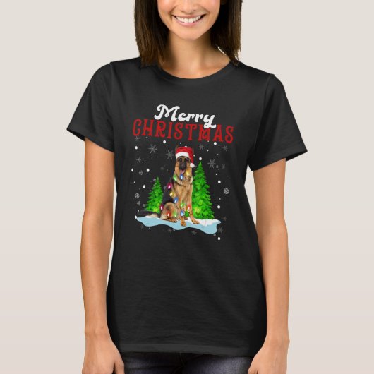 Merry Christmas German Shepherd Tree Lights Dog T-Shirt (Vorderseite)
