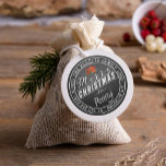 Merry Christmas Geschenk oder Adresse Label Chalkb Runder Aufkleber<br><div class="desc">Frohe Weihnachten mit Poinsettia,  bearbeitbarer Text rund um die Außenseite großartig für Geschenke oder Umschläge.</div>