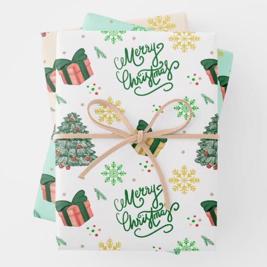 Merry Christmas Gift–Festive Tree & Present Geschenkpapier Set (Beispiel)